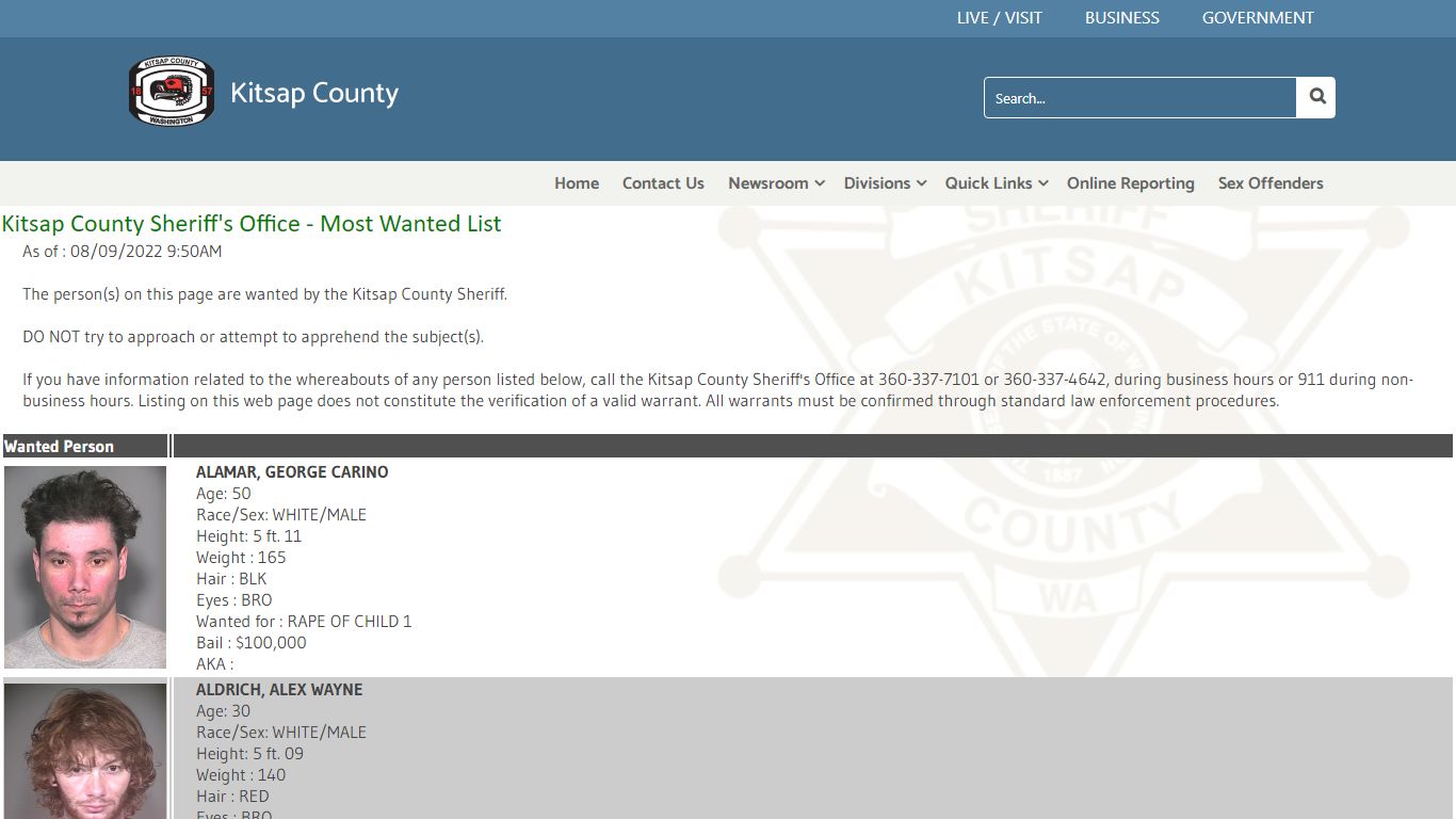 Kitsap County Sheriff's Office - Most Wanted List