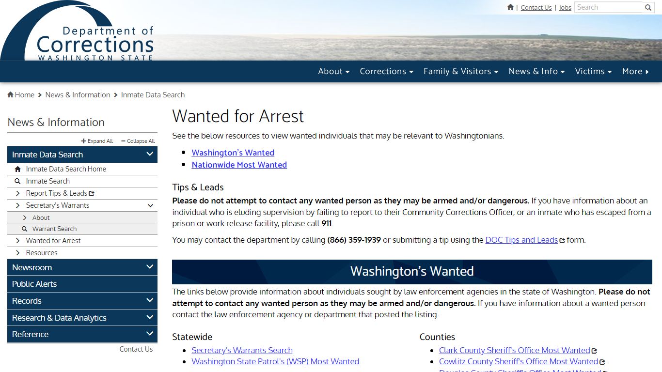 Wanted for Arrest | Washington State Department of Corrections